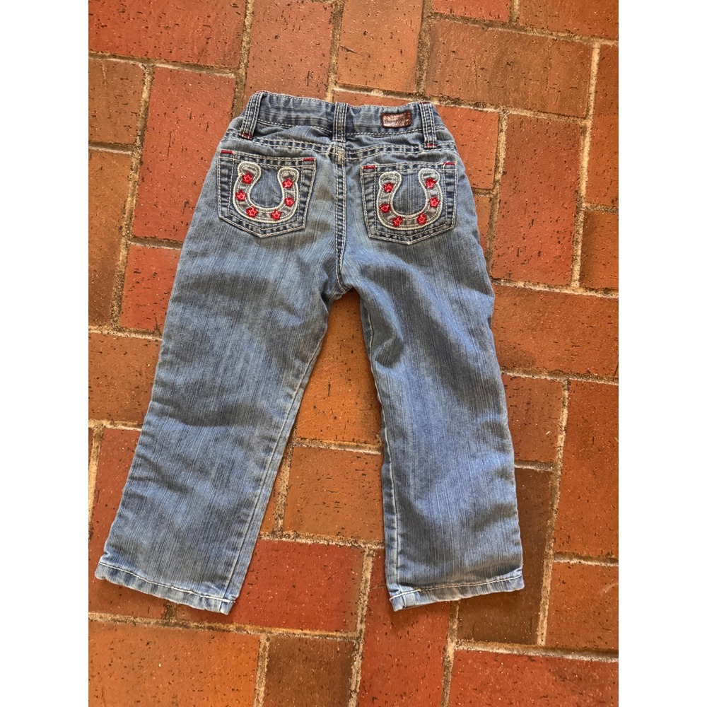 Wrangler Kids Blue Denim Western Horse Saddle Horseshoe Jeans 4T PQJ227D